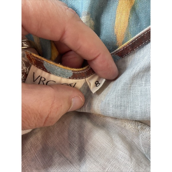 VRG GRL Floral Linen Maxi Dress SZ 8 Open Back Beach Vacation tropical - Picture 5 of 9